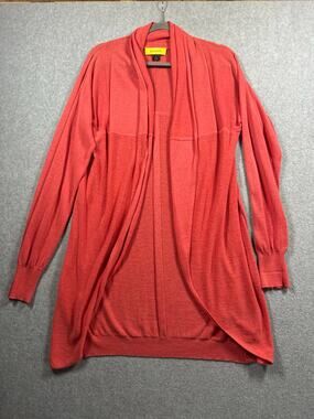 St. John Open Front Shawl Neck Cardigan Women's Medium Pink/Red Linen Blend